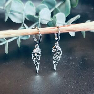 Angel Spirit Guide Huggie Hoop‎ Earrings | 14k White Gold Plated | Mystical
